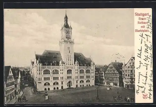 AK Stuttgart, Neues Rathaus mit Marktplatz