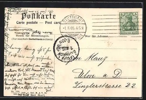 AK Stuttgart, Neues Rathaus mit Marktplatz