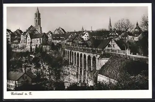 AK Rottweil a. M., Teilansicht mit Brücke aus der Vogelschau