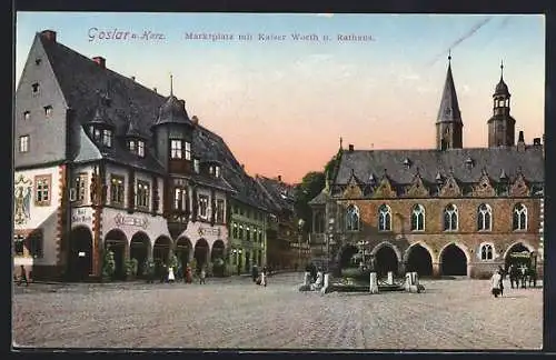 AK Goslar am Harz, Marktplatz mit Kaiser Worth und Rathaus