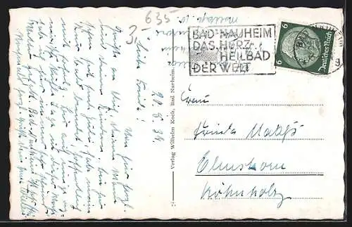 AK Bad Nauheim, Die drei Sprudel durch Tor gesehen