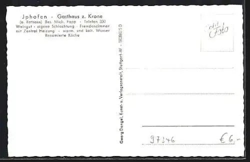 AK Iphofen, Gasthaus zur Krone am Rathaus, Innenansicht
