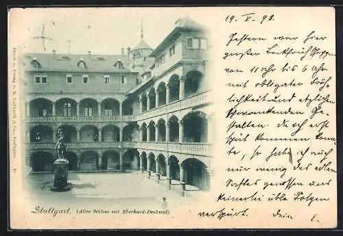 AK Stuttgart, Altes Schloss mit Eberhard-Denkmal