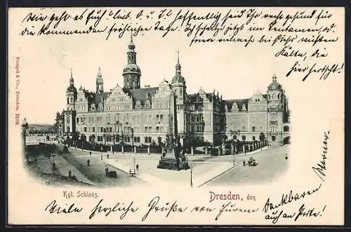 AK Dresden, Königliches Schloss mit Denkmal