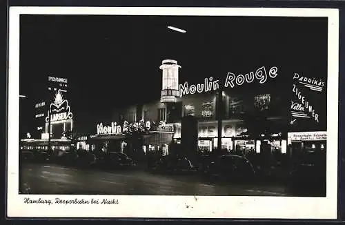 AK Hamburg-St.Pauli, Nachtclub Moulin Rouge auf der Reeperbahn bei Nacht