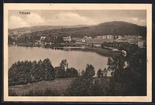 AK Titisee, Panorama mit Bäumen