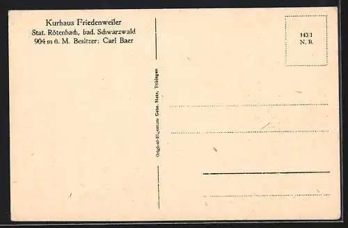 AK Friedenweiler /Bad. Schwarzwald, Kurhaus von Carl Baer