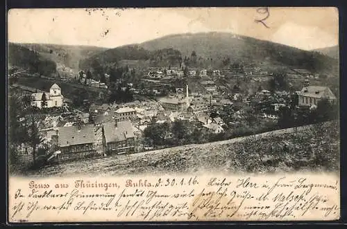 AK Ruhla /Thüringen, Teilansicht mit Kirche