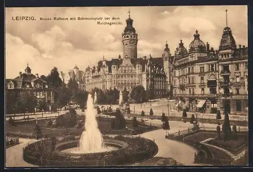 AK Leipzig, Neues Rathaus mit Schmuckplatz vor dem Reichsgericht