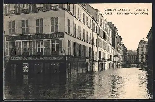 AK Paris, Crue de la Seine 1910, Rue Surcouf et Quai d`Orsay, Strassenpartie bei Hochwasser