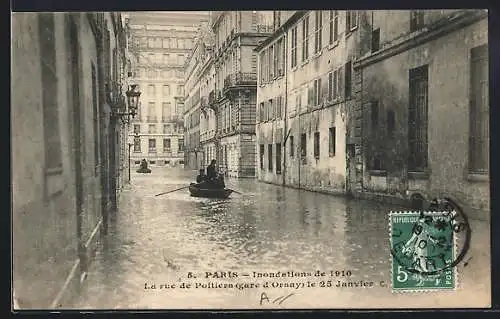 AK Paris, Inondations de 1910, La rue de Poitiers, gare d`Orsay, le 25 Janvier, Hochwasser