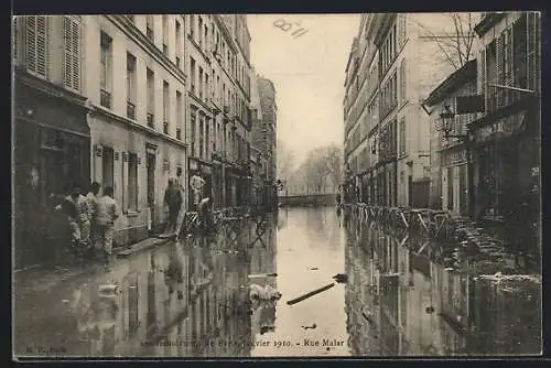 AK Paris, Les Inondations 1910, Rue Malar, Strassenpartie bei Hochwasser