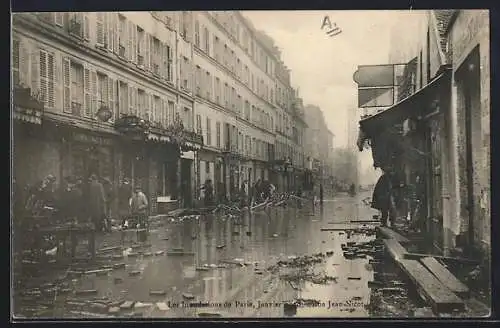 AK Paris, Les Inondations 1910, Rue Jean-Nicot, Strassenpartie bei Hochwasser