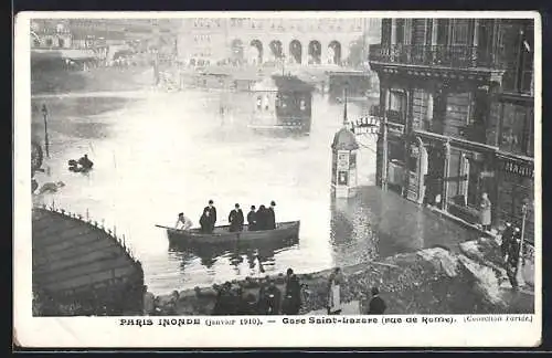 AK Paris, Gare Saint-Lazare, Inonde 1910, Hochwasser am Bahnhof