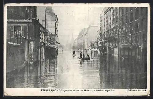 AK Paris, inondé 1910, avenue Ledru-Rollin, Menschen in Booten, Hochwasser