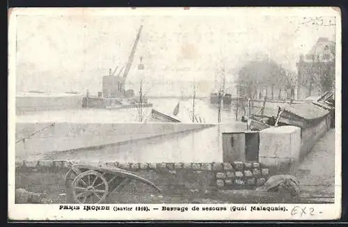 AK Paris, barrage de secours (Quai Malaquais), Inondations de Janvier 1910, Hochwasser