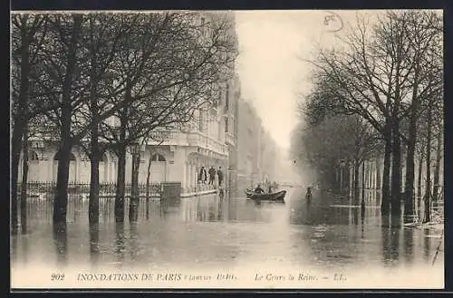 AK Paris, Inondations 1910, Le Cours la Reine, Strassenpartie bei Hochwasser