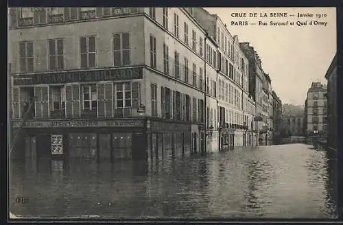 AK Paris, Crue de la Seine 1910, Rue Surcouf et Quai d`Orsay, Strassenpartie bei Hochwasser