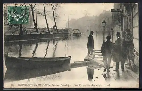 AK Paris, Inondation de la Seine janvier 1910, Quai Malaquais, Hochwasser, Boot