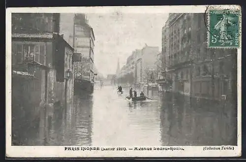 AK Paris, inondé 1910, avenue Ledru-Rollin, Menschen in Booten, Hochwasser