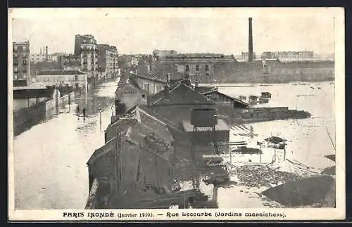 AK Paris, inondations de janvier 1910, rue Lecourbe, jardins maraichers, Hochwasser