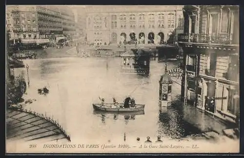 AK Paris, a la gare Saint-Lazare, Inondations de Janvier 1910, Hochwasser