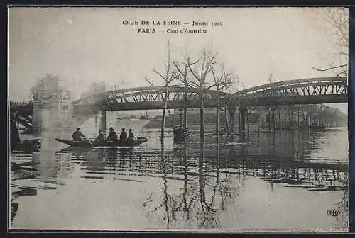 AK Paris, Crue de la Seine 1910, Quai d`Austerlitz, Brücke bei Hochwasser