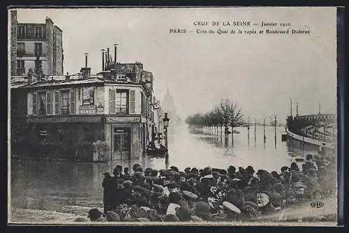 AK Paris, Crue de la Seine 1910, Coin du Quai de la rapée et Boulevard Diderot, Hochwasser