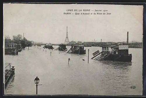 AK Paris, Crue de la Seine 1910, quai d`Auteuil et du Point du Jour, Hochwasser