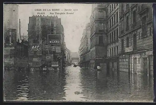 AK Paris, Crue de la Seine 1910, Rue Théophile Roussel, Strassenpartie bei Hochwasser