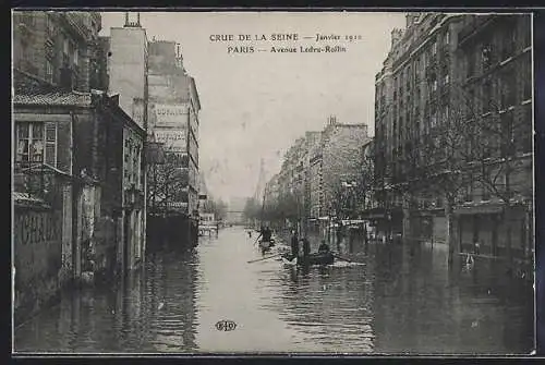 AK Paris, Crue de la Seine 1910, Avenue Ledru-Rollin, Hochwasser