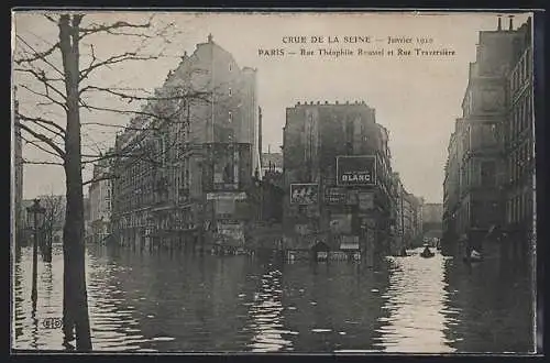 AK Paris, Crue de la Seine 1910, Rue Théophile Roussel et Rue Traversière, Strassenpartien bei Hochwasser