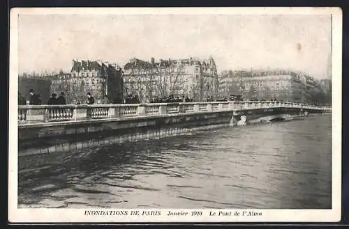 AK Paris, Inondations 1910, Le Pont de l`Alma, Brücke bei Hochwasser