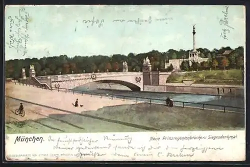 AK München, neue Prinzregentenbrücke und Siegesdenkmal