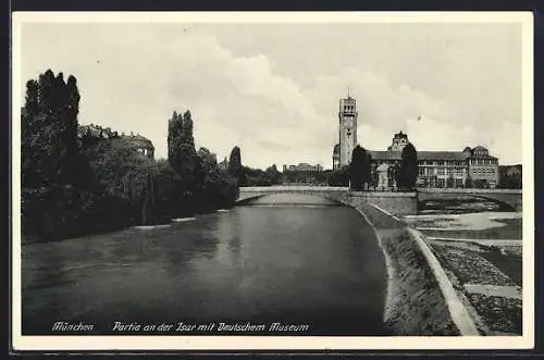 AK München, Isarpartie mit Deutschem Museum