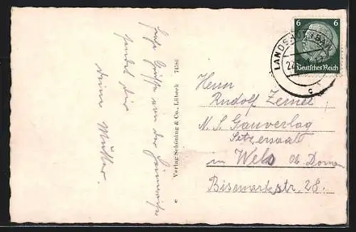 AK Landshut a. d. Isar, Strassenpartie mit Rathaus