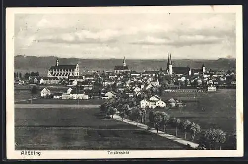 AK Altötting, Totalansicht mit Kirche und Strassenpartie