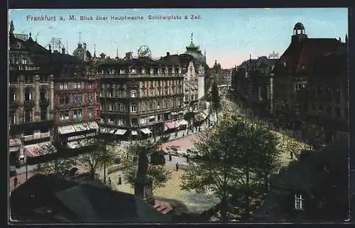 AK Frankfurt a. M., Hauptwache, Schillerplatz und Zeil aus der Vogelschau