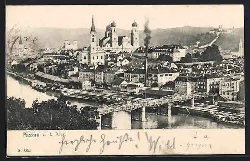 AK Passau, Teilansicht mit Kirche v. d. Ries