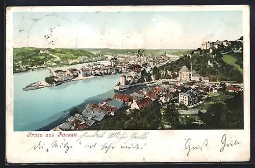 AK Passau, Zusammenfluss von Donau, Inn und Ilz