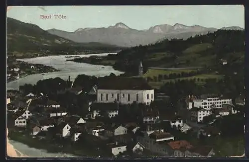 AK Bad Tölz, Teilansicht mit Kirche