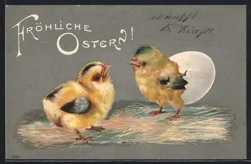 AK Osterküken schlüpft aus dem Ei, Ein frohes Osterfest