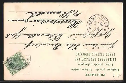 AK Osterküken auf goldenem Osterei und Weidenzweig