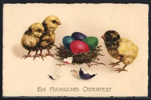 AK Osterküken am Osternest, Ostergruss