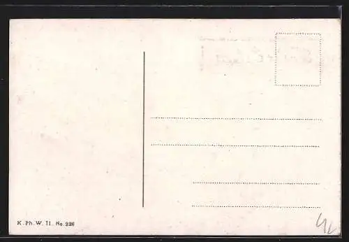 AK Osterküken mit einem umgekippten Korb voller Veilchen