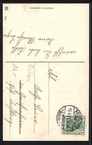 Präge-AK Landschaft mit Osterküken, Kätzchenzweige, Ostergruss