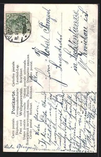 Präge-AK Osterküken mit Kätzchenzweigen, Girlande, Ostergruss