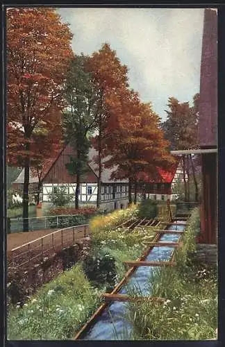 Künstler-AK Photochromie Mildenau, Partie am Mühlengraben