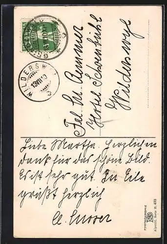 AK Photochromie NR 493: Bunter Blumenstrauss mit Vergissmeinnicht in einer Vase