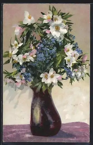 Künstler-AK Photochromie Nr. 730: Blumenvase mit diversen Blumen